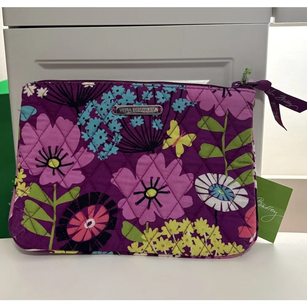Vera Bradley Purple Quilted Flutterby Make Up Pouch Bag New with Tags